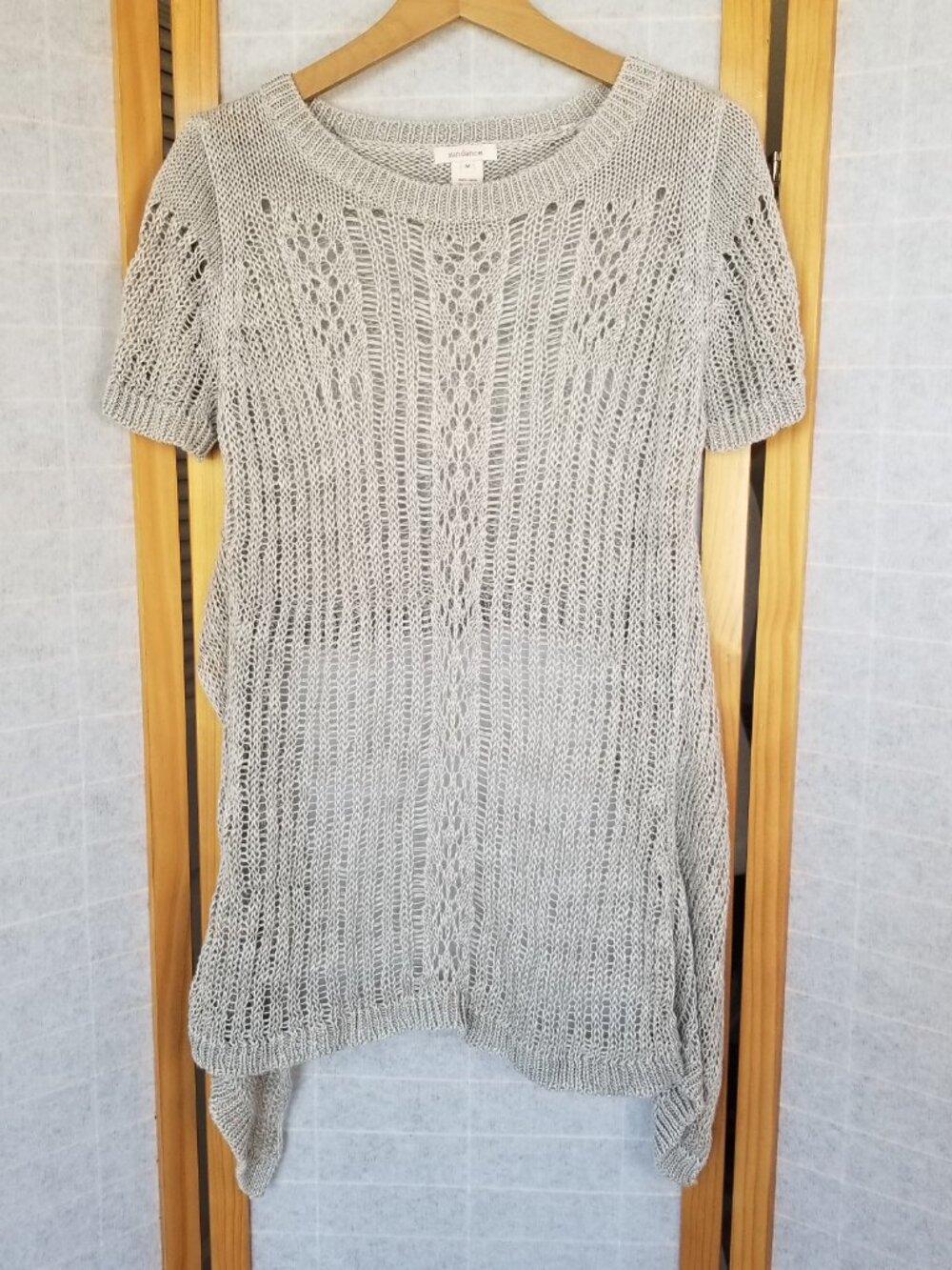 Sundance Boho Crochet Top 100% Linen Short Sleeves Size Medium